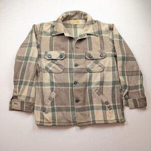 Vintage Bemidji Woolen Mills Green Brown Plaid Mackinaw Jacket Wool Flannel XL?
